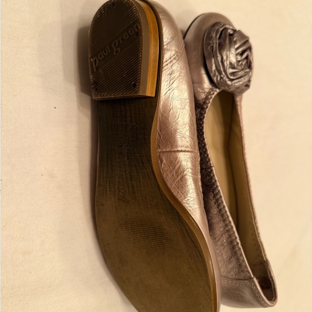 Paul Green Metallic Bronze Leather‎ Ballet Flats Rosette Toe Comfort Shoe - Picture 3 of 5